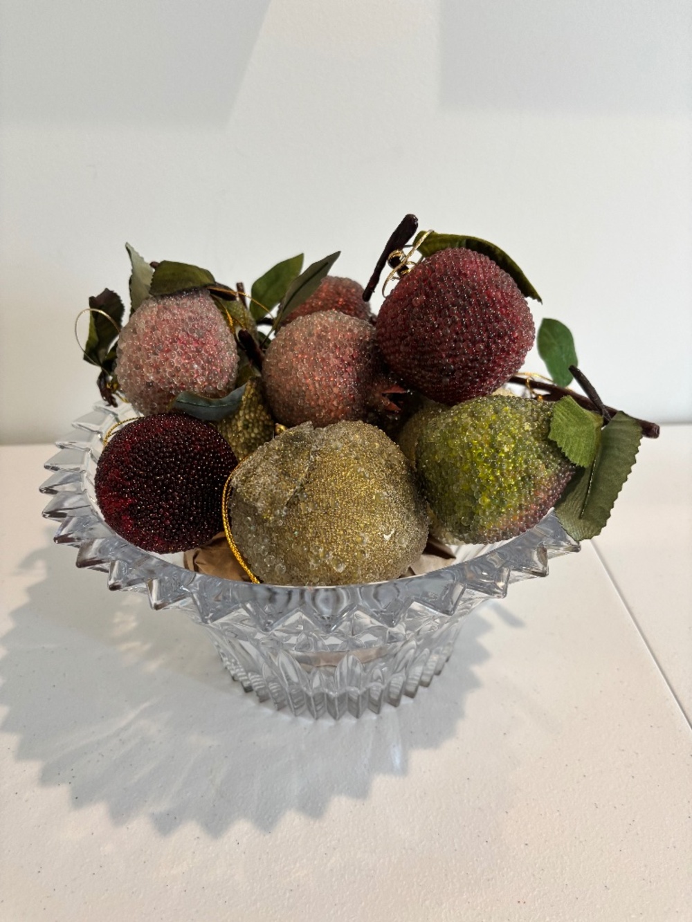 Vintage BEADED Faux Fruit assorted fruits SET OF 12 pomegranate apple pear plum